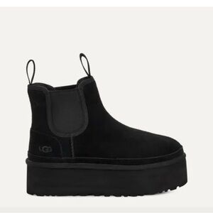 UGG Neumel Platform Chelsea Boots | Black Suede | Size 8